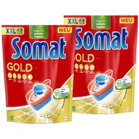 Somat Gold Spülmaschinen Tabs (2x49 Tabs), Geschirrspül Tabs für strahlend sauberes Geschirr auch bei niedrigen Temperaturen, Extra-Kraft gegen Eingebranntes