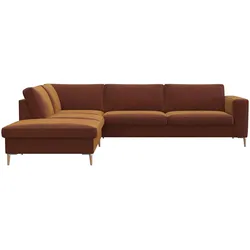 Ecksofa FLEXLUX "Fiore, Sitzaufbau mit hochwertigem Kaltschaum für mehr Sitzkomfort", braun (cognac), B:273cm H:85cm T:225cm, 100% Polyester, Sofas, breite Armlehnen, L-Form, Füße Alu/Eiche