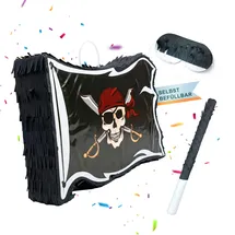 Relaxdays Pinata Piratenflagge mit Stab & Maske HBT: 35x40x8 cm Schwarz
