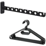 SAYAYO Kleiderhaken Klappbar mit 8 Kleiderbügel Schwarz Kleiderlüfter Klappbar 31cm Edelstahl Klapphaken Garderobe zum Bohren Kleiderstange für Balkon, Waschküche, Badezimmer
