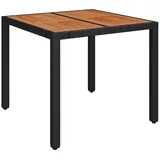 vidaXL Gartentisch mit Holzplatte Schwarz 90x90x75 cm Poly Rattan