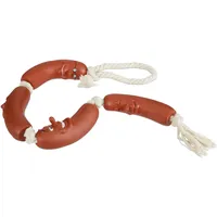 Relaxdays Hundespielzeug Wurst, kleine & mittlere Hunde, robust, ohne Quietscher, Kauspielzeug, 65 cm lang, rot-weiß