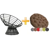 sunnypillow Papasansessel | Rattansessel mit Kissen rund Durchmesser 120 cm | gemütlicher Loungesessel drehbar für Wohnzimmer | Balkon Sessel Korbsessel Rattan Lesesessel | Outdoor/Indoor | Braun