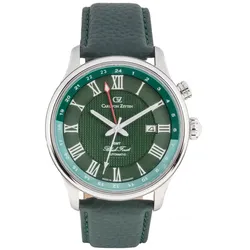 Carl von Zeyten -Rench Herrenuhr Grün Silber Zweite Zeitzone Saphirglas Lederband Automatik 46mm- CVZ0087GRS