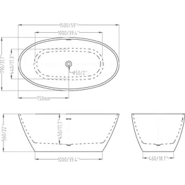 doporro Vicenza599 Freistehende Badewanne 150 x 79 cm (inkl. Ablaufgarnitur)