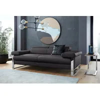 2-Sitzer W.SCHILLIG "finn", schwarz (schwarz z59), B:210cm H:71cm T:106cm, Flachgewebe S22 (100% Polyester);Stoff S37 (100% Polyester);Longlife Xtra-Leder Z59: Glattleder mit modischer Prägung. Hautstärke 0, 9 - 1, 1 mm, Sofas, German Design Award 2016, Fußgestell Chrom glänzend, Breite 210 cm