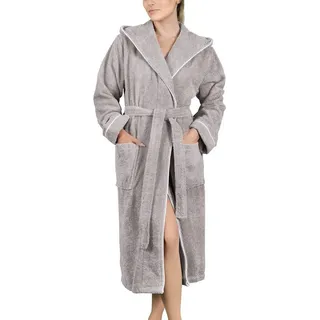 Laynenburg Damenbademantel Bademantel Damen Frottee Kapuze Baumwolle, Baumwolle, Gürtel, Frottee Kapuze Lang Baumwolle S-3XL grau XXL | 122 cm