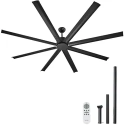 VEVOR 213cm Alu Deckenventilator Ohne Beleuchtung Fernbedienung DC Motor Schwarz