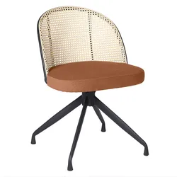 4er-Set Jules | Bistro Stuhl | Karamell Braun | Samt | Rattan Eiche | Drehfuß