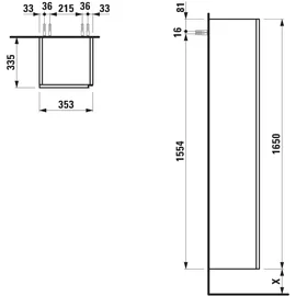 Laufen Lani Hochschrank 35,5 x 165 x 33,5 cm Wildeiche Glas/MDF