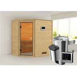 KARIBU Sauna »Jella«, inkl. Saunaofen mit externer Steuerung, für 4 Personen - beige