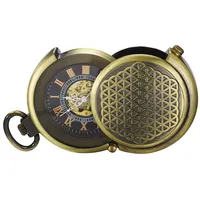 TREEWETO Unisex Taschenuhr mit Kette Analog Handaufzug Mechanisch Pull-Sonderform Hohl Fall Bronze