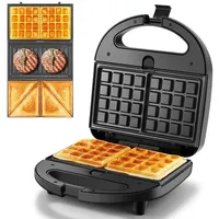 Forrlite 3-in-1-Kombi-Waffeleisen Waffeleisen, Sandwichmaker 3 in 1, Multifunktionsgerät Doppel, 760,00 W, 3 Abnehmbare Platten, Antihaftbeschichtung, LED-Leuchten schwarz
