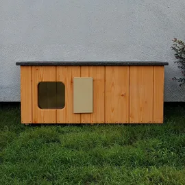 QLS Katzenhaus aus Holz 86x47x37cm mit Vorraum Isoliert Outdoor Teak 11362 - Teak (witterungsresistent)