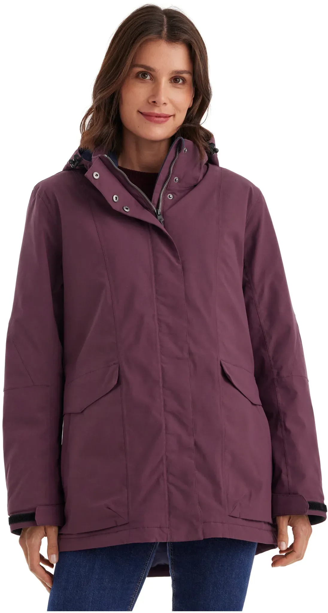 Funktionsjacke KILLTEC "Damen Jacke", Damen, Gr. 36, lila (pflaume), Obermaterial: 100% Polyester;Futter: 100% Polyester;Futter 2:/ Futter 3:/ Futter 4:;Füllung: 100% Polyester, Jacken, Wasserdichte, atmungsaktive Damenjacke mit abnehmbarer Kapuze