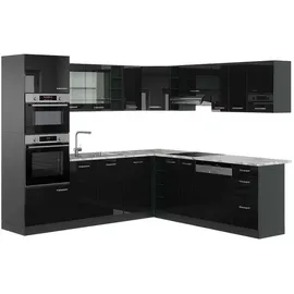 Vicco Winkelküche R-Line L-Form 237 cm Schwarz Hochglanz