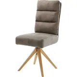DeLife Esszimmerstuhl Pela-Flex Mikrofaser Taupe Vintage Holzgestell kantig Natur Taschenfederkern,