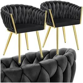 Tectake Esszimmerstuhl Astano Samt schwarz/gold 2er Set