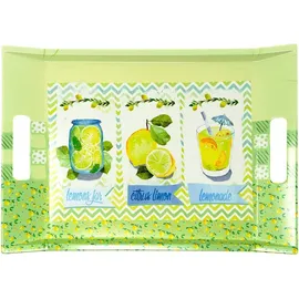 Lashuma Melamin Tablett gelb grün, Design: Zitrone, Italienisches Küchentablett eckig 38x27 cm