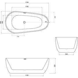 Tronitechnik DIA freistehende Badewanne 170 x 80 x 58 cm (195 l)