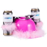 Relaxdays Bierhelm Pink, Helm mit Schlauch, für 2 Dosen Bier, Junggesellenabschied Frau, Party Trinkhelm, rosa Federn