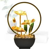 Tuzsocr Zimmerbrunnen LED, Tischbrunnen mit Beleuchtung Wasserfall, Moderne Zen Deko mit geräuschloser Pumpe, Entspannung Meditationsdekoration für Haus, Büro, Garten, Wohnzimmer, H 28 cm