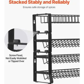 Vevor abnehmbares Gewürzregal 4-stöckiger Gewürzhalter Organizer, stapelbarer Gewürzständer (401 x 116 x 271 mm), Küchenaufbewahrung für Arbeitsplatte, Küchen-Vorratsschrank, Speisekammer Schwarz