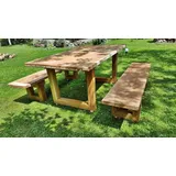 Casa Padrino Gartenmöbel Set Rustikal - Tisch + 2 Garten Bänke (Länge: 200 cm) - Eiche Massivholz