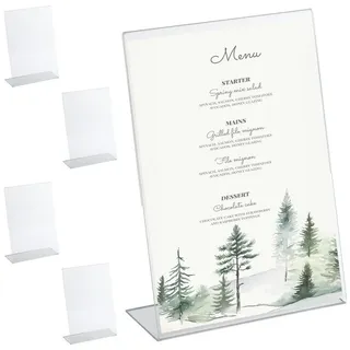 Relaxdays Tischaufsteller 5er Set, DIN A4 Aufsteller, Thekenaufsteller Menükarten, Werbung, Hochzeit, Acryl, transparent