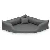 Juelle Hundebett aus Kunstleder - Eckig, Mittlere und große Hunde, Kuscheliges Kissen, Sofaform Gabi M-XXL (100x100cm, Dark Asche)