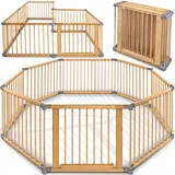 KIDUKU Kiduku® 7,2 Meter Laufgitter grau XXL klappbar inkl. Tür, bestehend aus 8 Elementen, individuell formbar Laufstall Absperrgitter