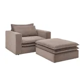 furn.design Loveseat Sessel Set in braun Cord Couch Loungesessel inklusive Hocker Pesaro