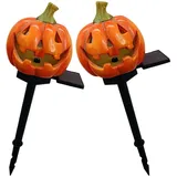 Yardwe Gartendekoration 2st Solar-kürbis-Laterne Halloween-gartendekoration Solar-kürbisgartenpfähle Halloween-außendekorationen Kürbis- Bodenlicht 3D Harz Dekorative Lichter Led