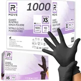 RMOVE 1000 schwarze Nitrilhandschuhe XS puderfrei, latexfrei, hypoallergen, 10 Boxen mit 100 Einweghandschuhen für Kosmetiker, Tätowierer, medizinische Bereiche