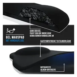 CSL Mauspad, Ergonomisches Schaumstoff Office Mousepad, Entlastung des Handgelenks, schwarz