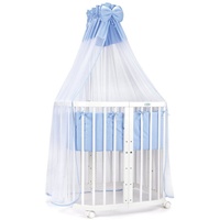 Waldin Babybett Kinderbett 7in1 mit Matratze, mitwachsendes Kinder-Bett,Stoffe blau,Holz