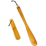 AYBUY Schuhlöffel Holz, 32cm und 15cm Schuhanzieher aus Holz mit Hängendem Seil, Schuhloeffel Lang mit Ergonomischer Form Sehr Stabiler, Schnell und Schonend Ausziehen für Mann Frauen Kinder,2 Pack