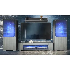 Vladon Wohnwand, Anthrazit, Holzwerkstoff, 304.5x141x39 cm, Wohnzimmer, Wohnwände, Wohnwand-Sets
