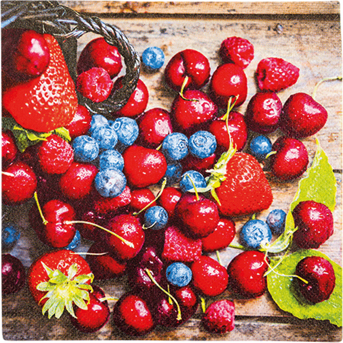 Cocktailservietten „Tasty Berries“, 25x25 cm, 3-lagig, Home Fashion®, 20 Stück, Party, Picknick, Kulinarisch