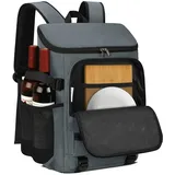 NEWHEY 30L Kühlrucksack Wasserdichten Isoliert Kühltasche Groß Picknickrucksäcke Leicht Lunch Tasche Rucksäcke Cooler Bag für Camping BBQ Wandern Picknick Grau