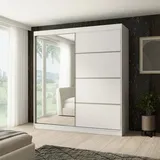 beautysofa Schiebtürenschrank PACO 200 cm - Kleiderschrank inkl. 2 Schiebtüren Schrank mit Spiegel & Kleiderstange, Farbe: Weiß - Weiß