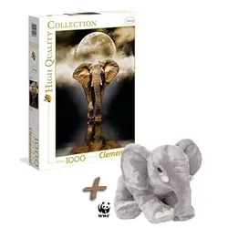 Clementoni Puzzle Der Elefant 1000 Teile + WWF Plüschtier Elefant 18cm (Rüssel runter)