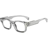 ALKAHE Klassisch Rechteck Lesebrille mit Blaulichtfilter Damen Herren Dicker Rahmen Lesehilfe Schmal Sehhilfe Anti Blaulicht Brille Transparentes Grau Rahmen Brillen 1.5 - M