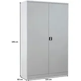 PROREGAL Stahlschrank BEE mit 5 verzinkten Fachböden | HxBxT 195x120x60cm | Grau-Grau | Werkstattschrank Werkzeugschrank Aktenschrank Universalschrank