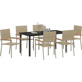 vidaXL Garten Essgruppe 7 pcs Beige Poly Rattan vidaXL