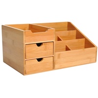 Homcom Schreibtischorganizer Aufbewahrungsbox Büro Box Organisation 2 Schubladen Natur L33 x B20,5 x H15,5 cm