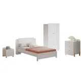 Rutaqian Schlafzimmer-Set 4 Stück Bedroom Set - Einzelbett, Nachttisch, Kleiderschrank weiß