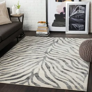 Teppich LIVABLISS "LUANDA", grau, B:200cm H:11mm L:275cm, Kunstfaser, Teppiche, Teppich, Skandinavischer Teppich, Boho Wohnzimmerteppich/Läufer im Zebra Muster