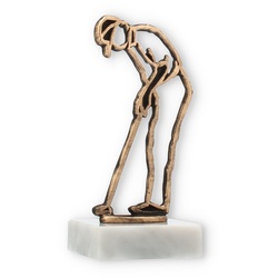 Pokal Konturfigur Golfer altgold auf weißem Marmorsockel 14,4cm
