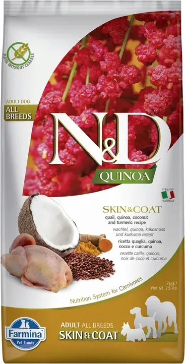 Farmina N&D Quinoa Serie Haut- und Fellpflege Adult Mittelgroßer bis großer Hunde-Nahrung, Wacholderfleisch 7 kg